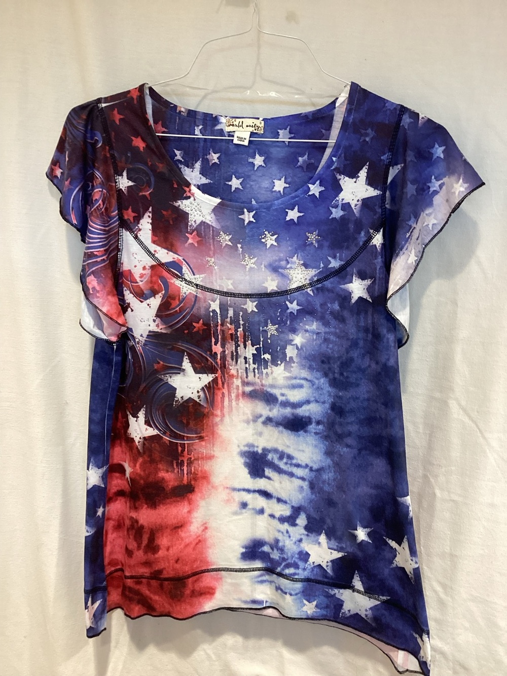 Sleeveless American Flag Print Top - Blue/Red/White
